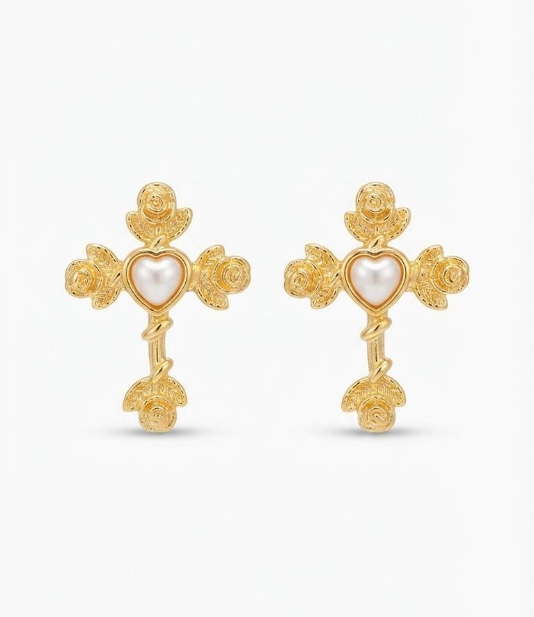 ROSE CROSS STUD EARRING