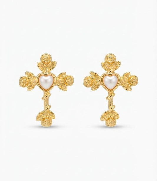 ROSE CROSS STUD EARRING